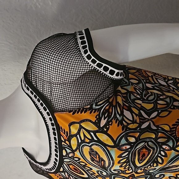 ECI Y2k Mesh Sleeve Psychedelic Mandala Goth Short Sleeve Blouse - Picture 4 of 10